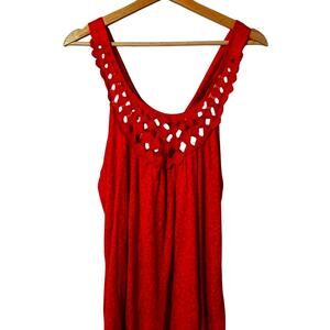 NWT Rampage Red Orange Polka Dot Tie Halter Top Cutout Detail Size L 0110